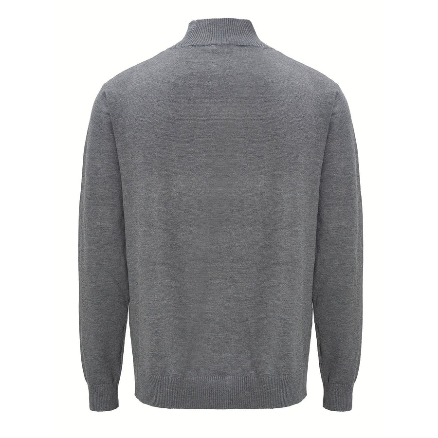 Men's Quarter-Zip Knit Sweater with Ribbed Funnel Neck
