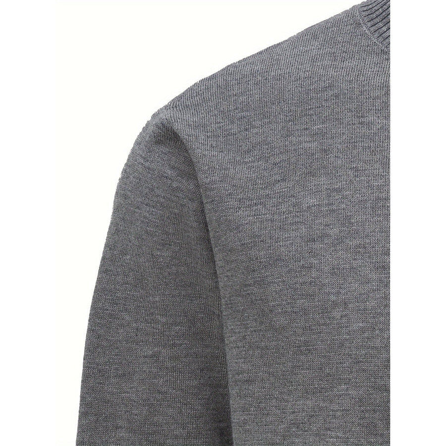 Men's Quarter-Zip Knit Sweater with Ribbed Funnel Neck