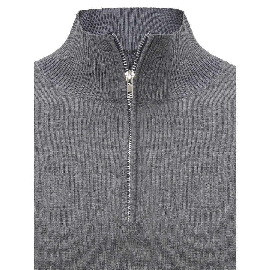Men's Quarter-Zip Knit Sweater with Ribbed Funnel Neck