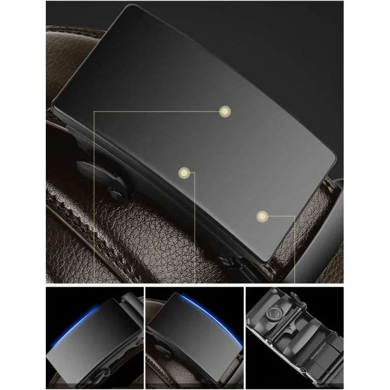 Men's Ratchet Belt with Automatic Leather Buckle and Adjustable Length - Image 4