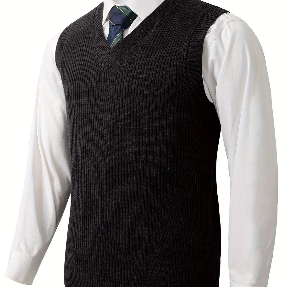 Men's Ribbed Knit V-Neck Sweater Vest Sleeveless Fabric