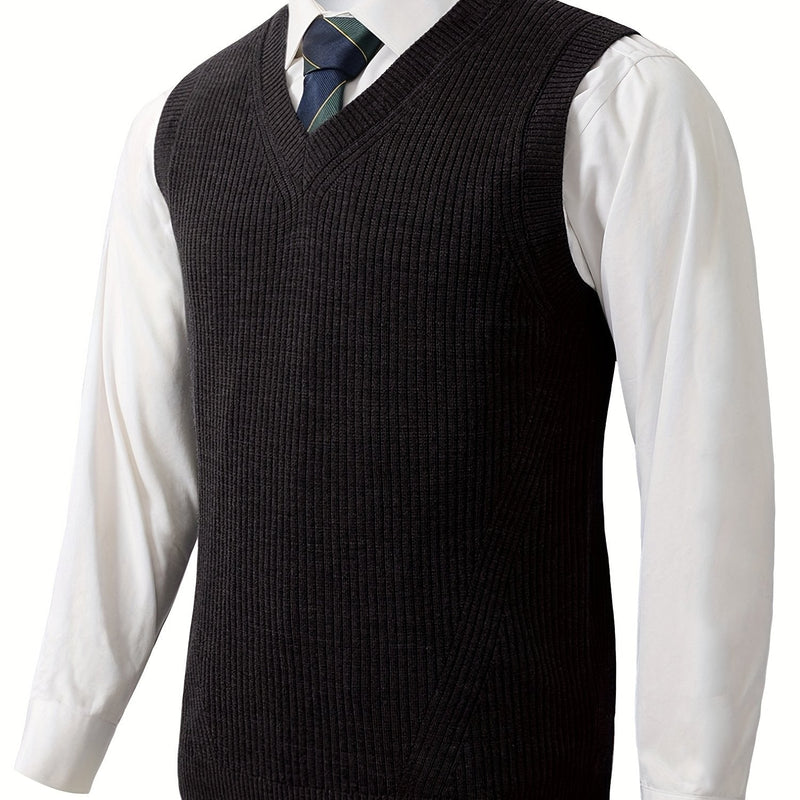 Men's Ribbed Knit V-Neck Sweater Vest Sleeveless Fabric