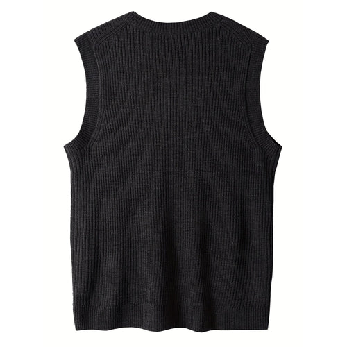 Men's Ribbed Knit V-Neck Sweater Vest Sleeveless Fabric - Image 2