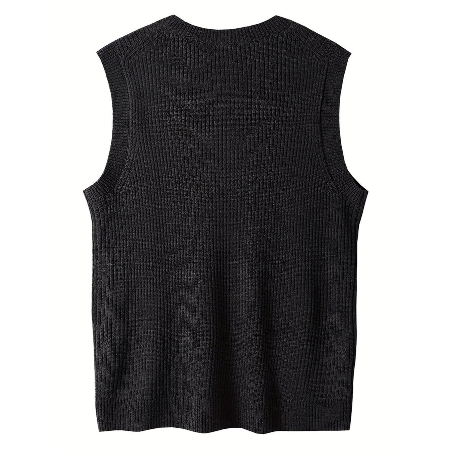 Men's Ribbed Knit V-Neck Sweater Vest Sleeveless Fabric