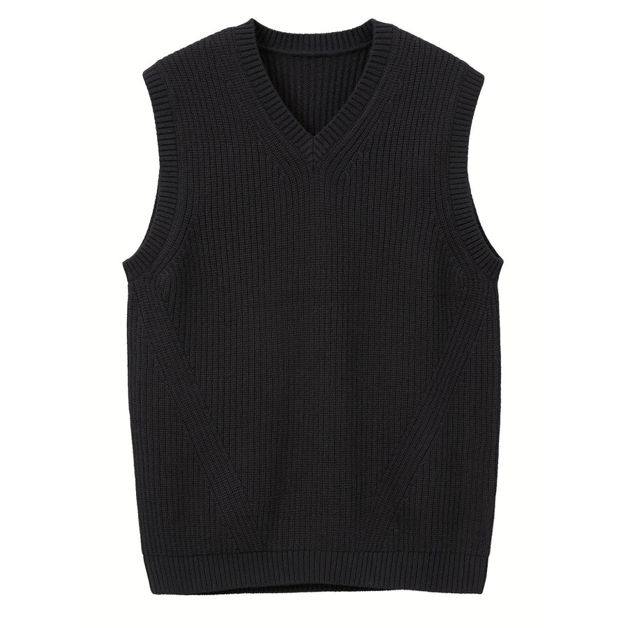 Men's Ribbed Knit V-Neck Sweater Vest Sleeveless Fabric