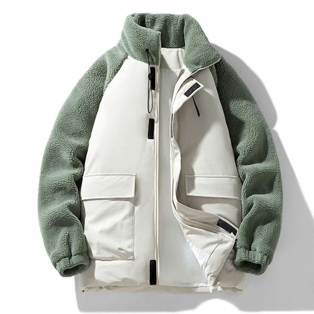 Men's Sherpa Jacket with Color-Block Design and Fleece Sleeves - Image 2