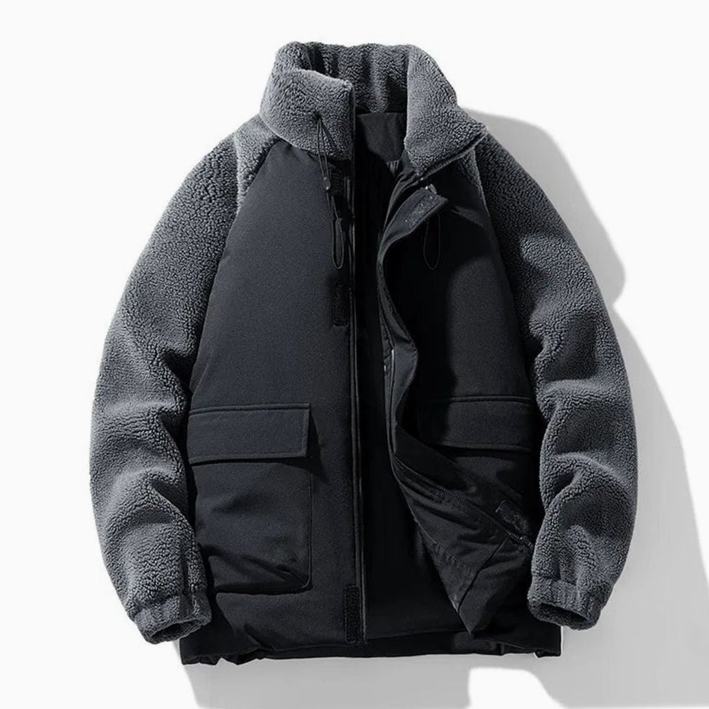 Men's Sherpa Jacket with Color-Block Design and Fleece Sleeves - Image 3