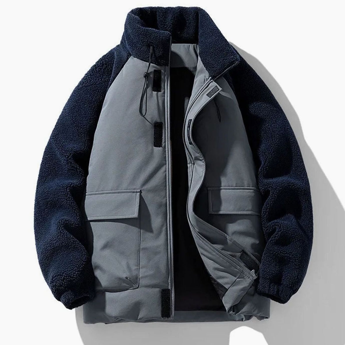 Men's Sherpa Jacket with Color-Block Design and Fleece Sleeves - Image 4