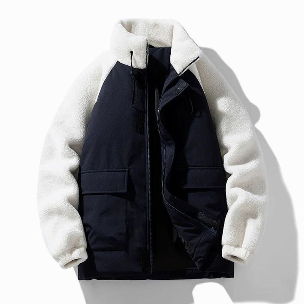 Men's Sherpa Jacket with Color-Block Design and Fleece Sleeves - Image 5