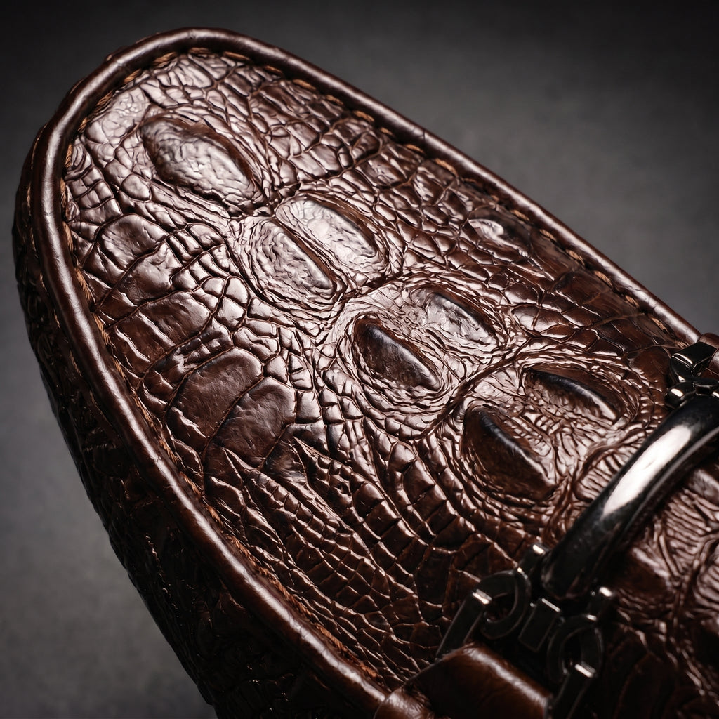 Men's Slip on Loafers with Crocodile Embossed Leather and Metal Bit Driving Sole - Image 4