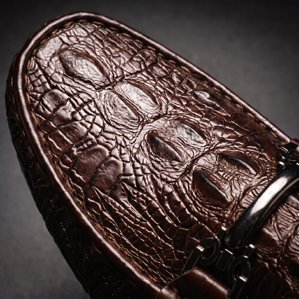 Men's Slip on Loafers with Crocodile Embossed Leather and Metal Bit Driving Sole - Image 4