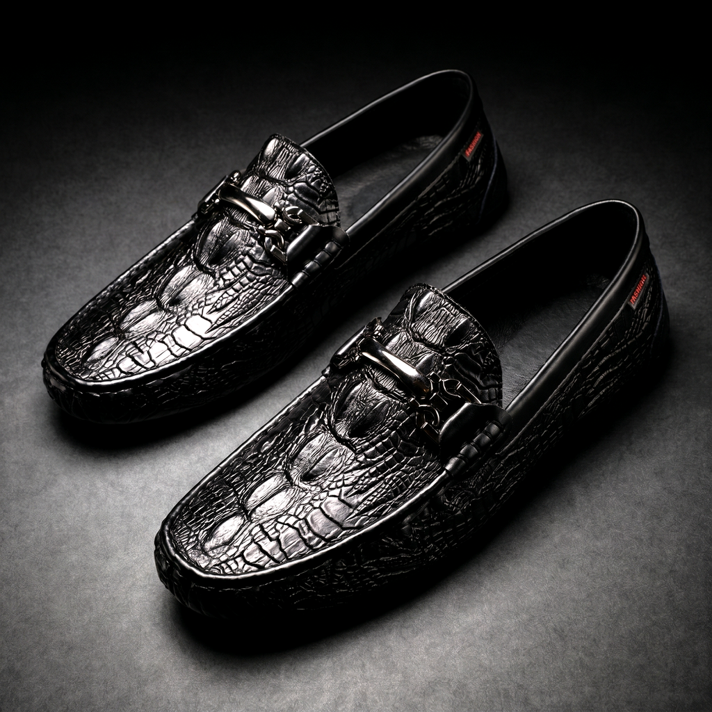 Men's Slip on Loafers with Crocodile Embossed Leather and Metal Bit Driving Sole - Image 5