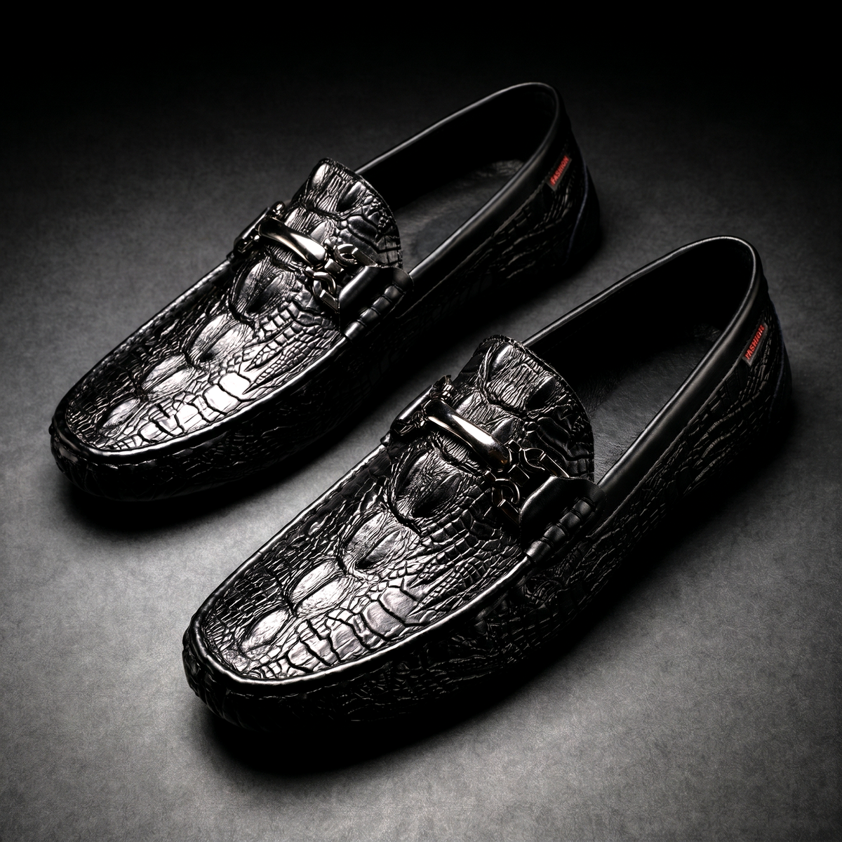 Men's Slip on Loafers with Crocodile Embossed Leather and Metal Bit Driving Sole - Image 5