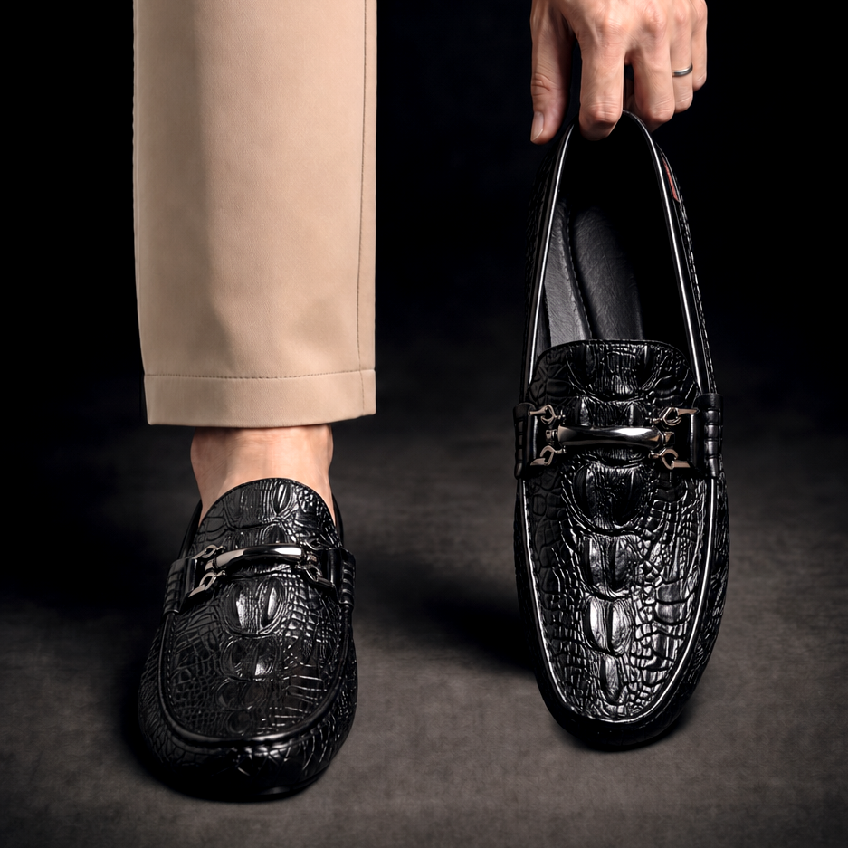 Men's Slip on Loafers with Crocodile Embossed Leather and Metal Bit Driving Sole - Image 6