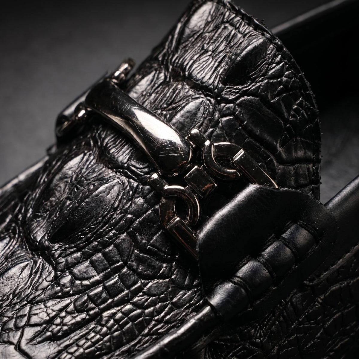 Men's Slip on Loafers with Crocodile Embossed Leather and Metal Bit Driving Sole - Image 7