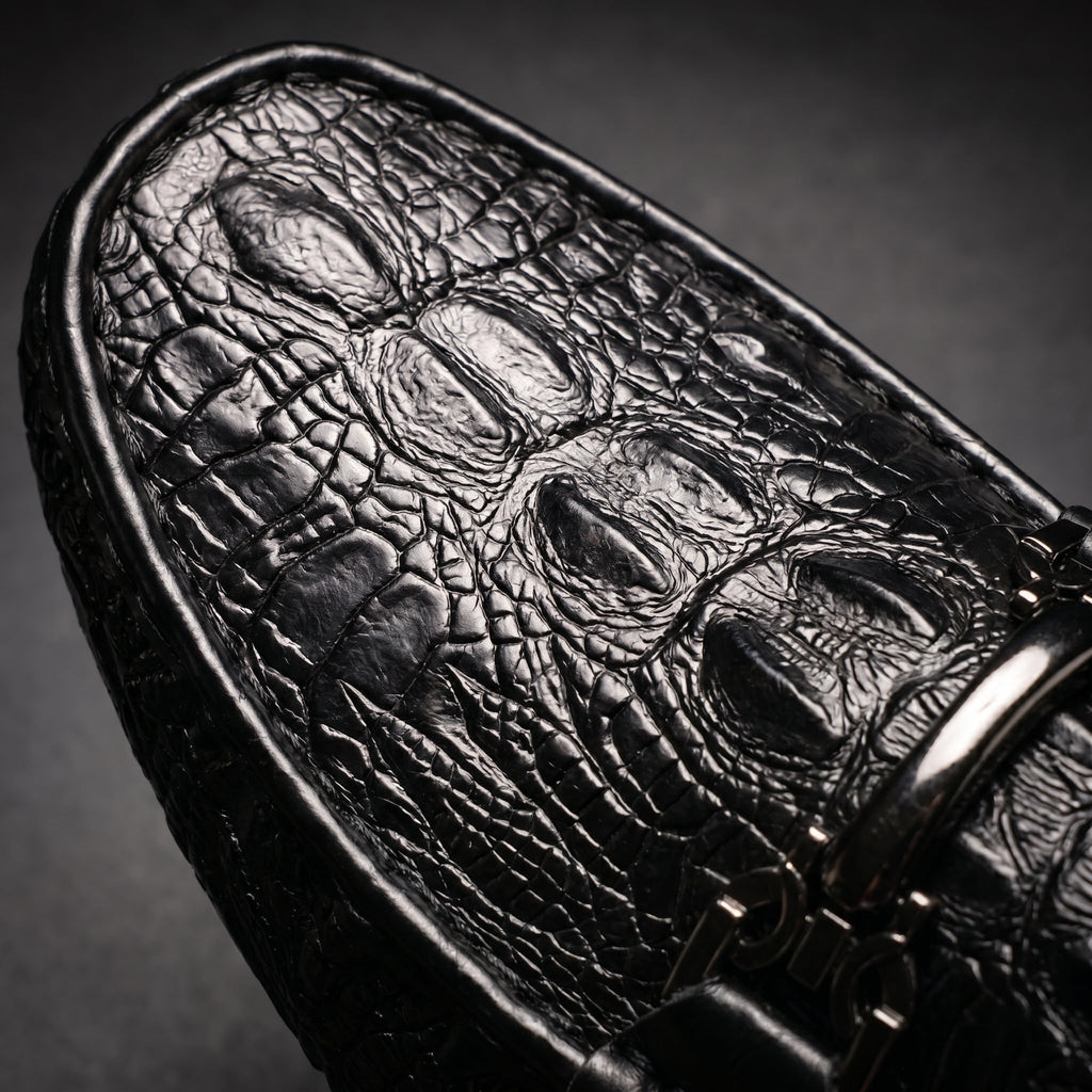Men's Slip on Loafers with Crocodile Embossed Leather and Metal Bit Driving Sole - Image 8