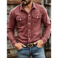 Men's Western Denim Shirt Long Sleeve with Snap Button Chest Pockets Slim Fit - Image 1