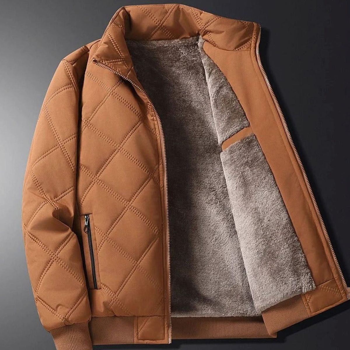 Men's Winter Bomber Jacket with Diamond Quilted Shell and Fleece Lining - Image 1