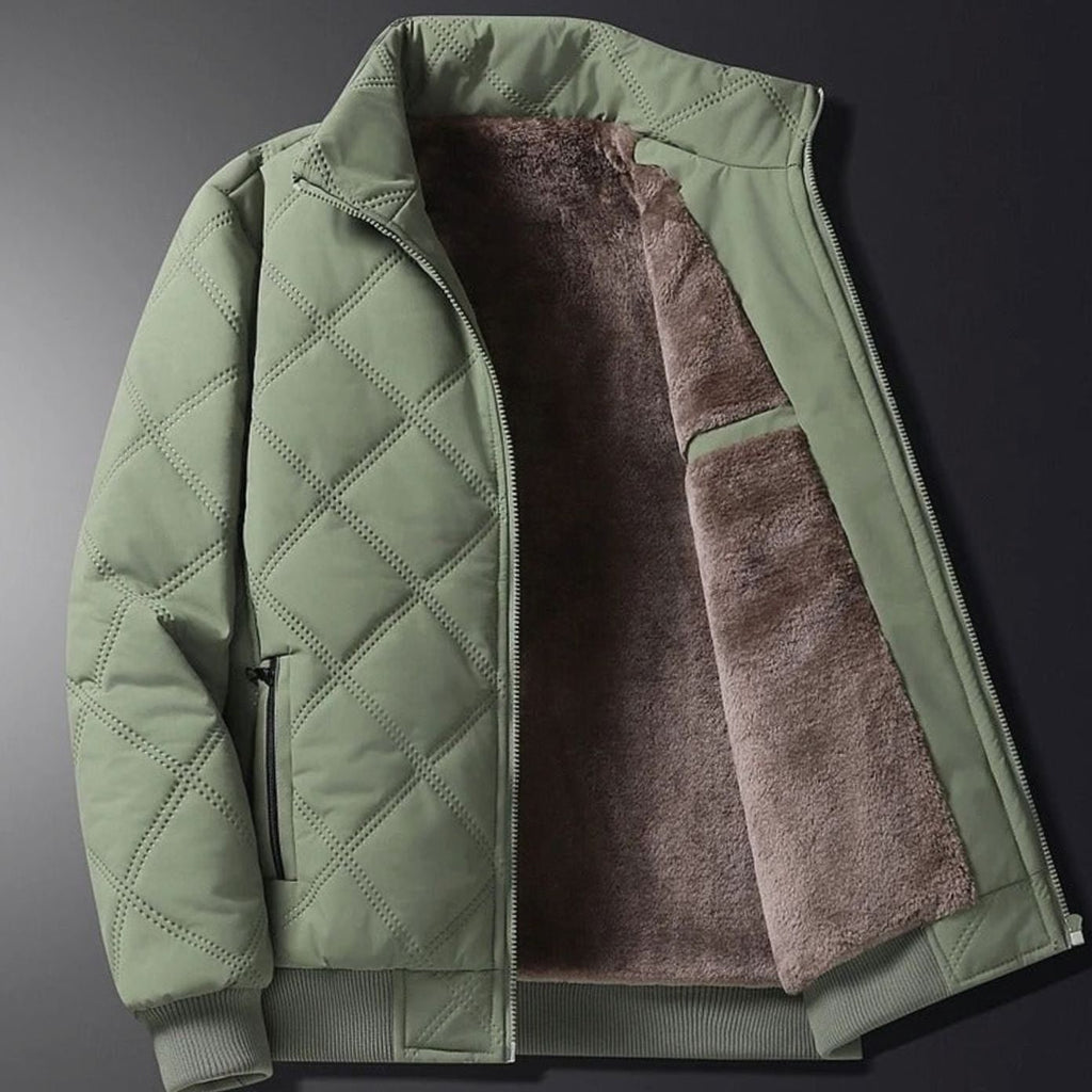Men's Winter Bomber Jacket with Diamond Quilted Shell and Fleece Lining - Image 11