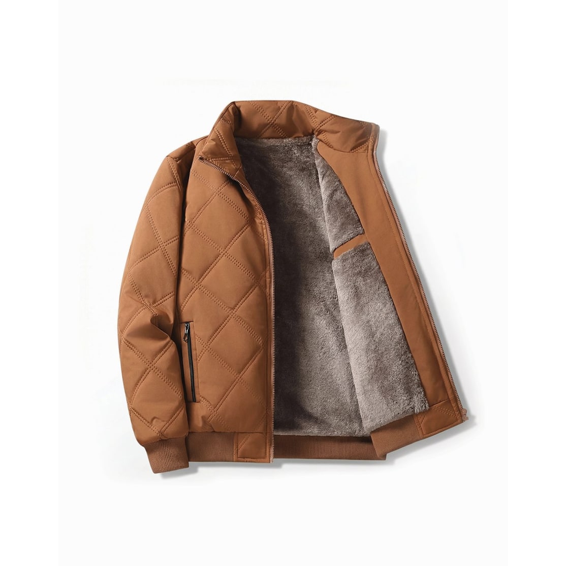 Men's Winter Bomber Jacket with Diamond Quilted Shell and Fleece Lining - Image 2