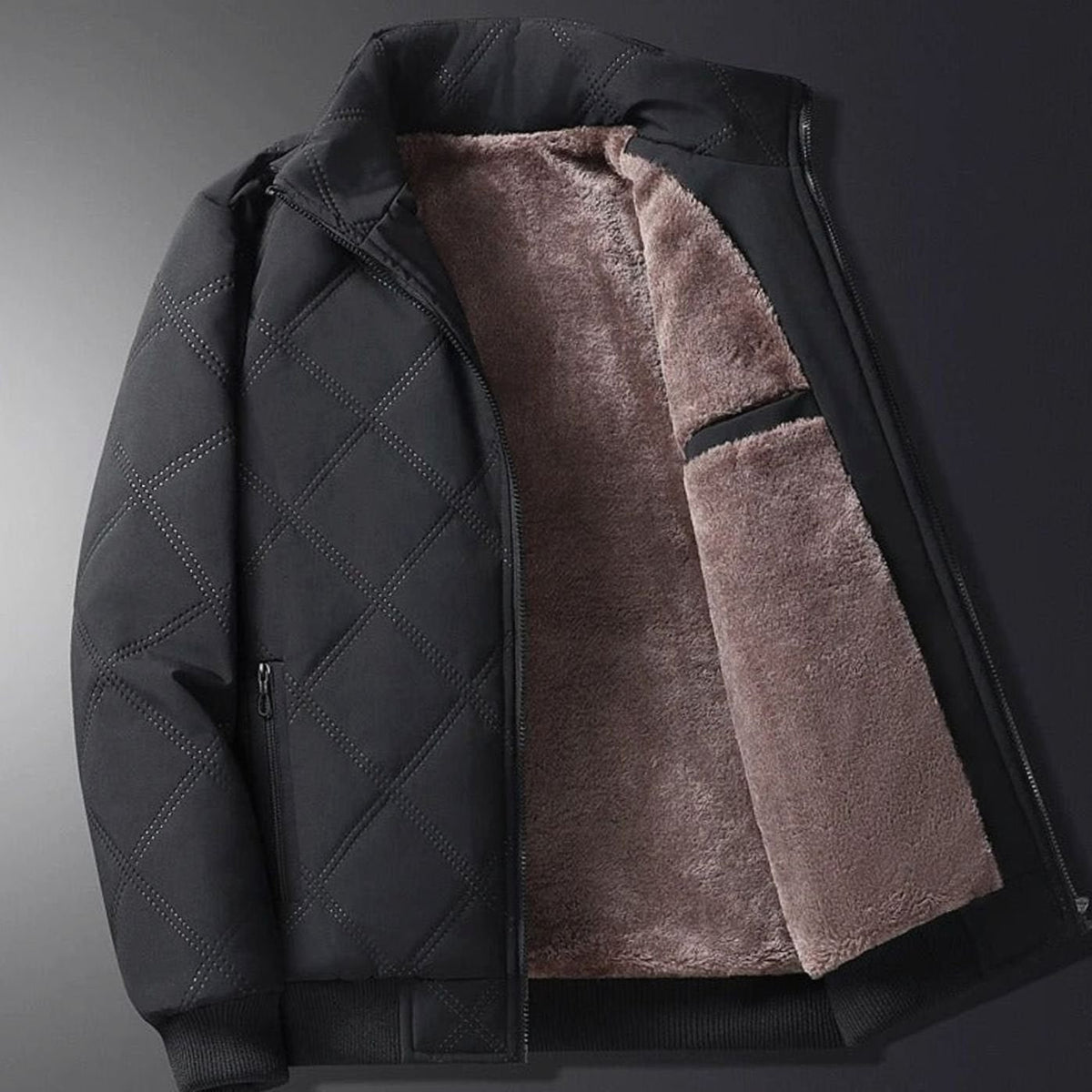 Men's Winter Bomber Jacket with Diamond Quilted Shell and Fleece Lining - Image 3
