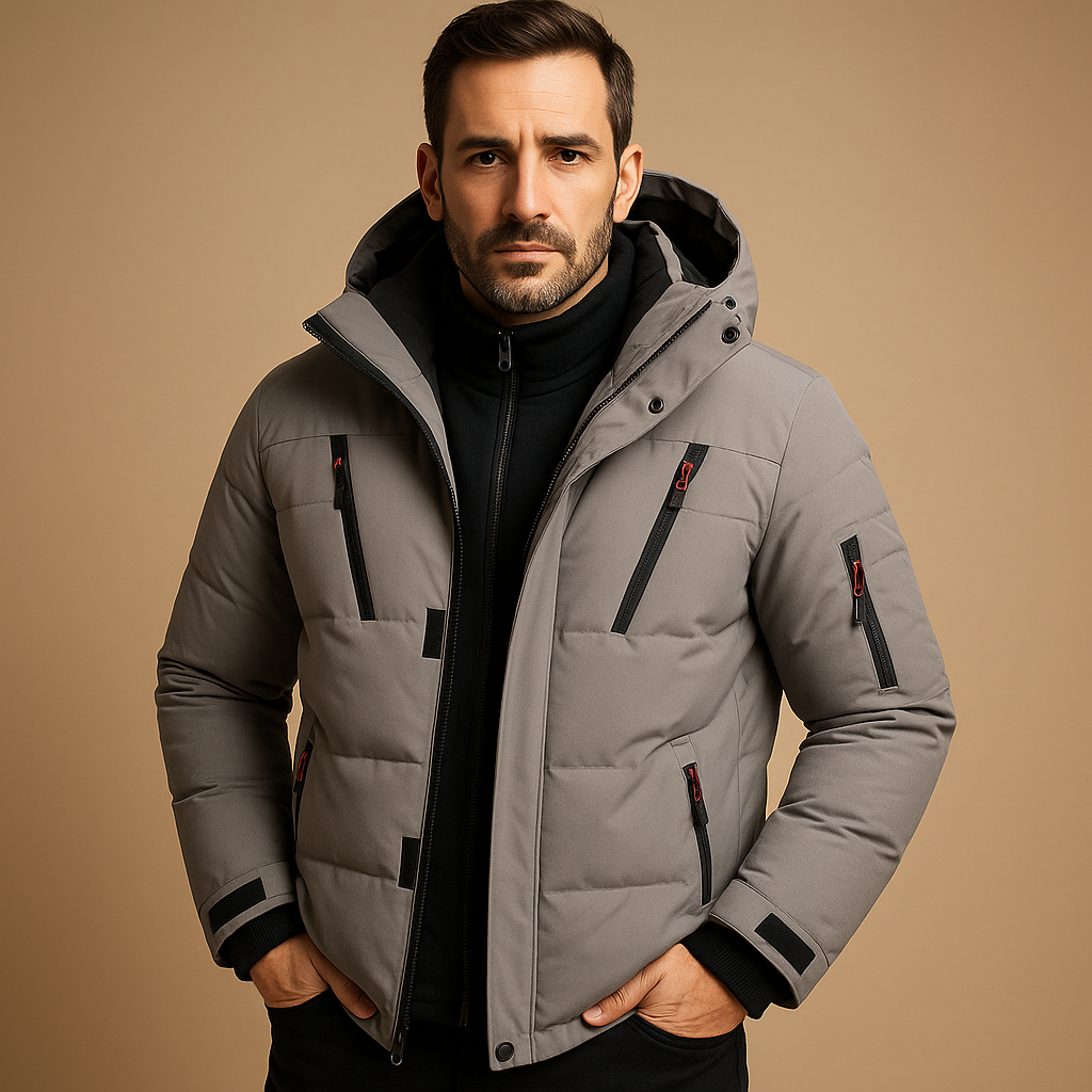 Men's Winter Jacket Quilted Puffer with Hooded Neckline and Zippered Pockets - Image 2