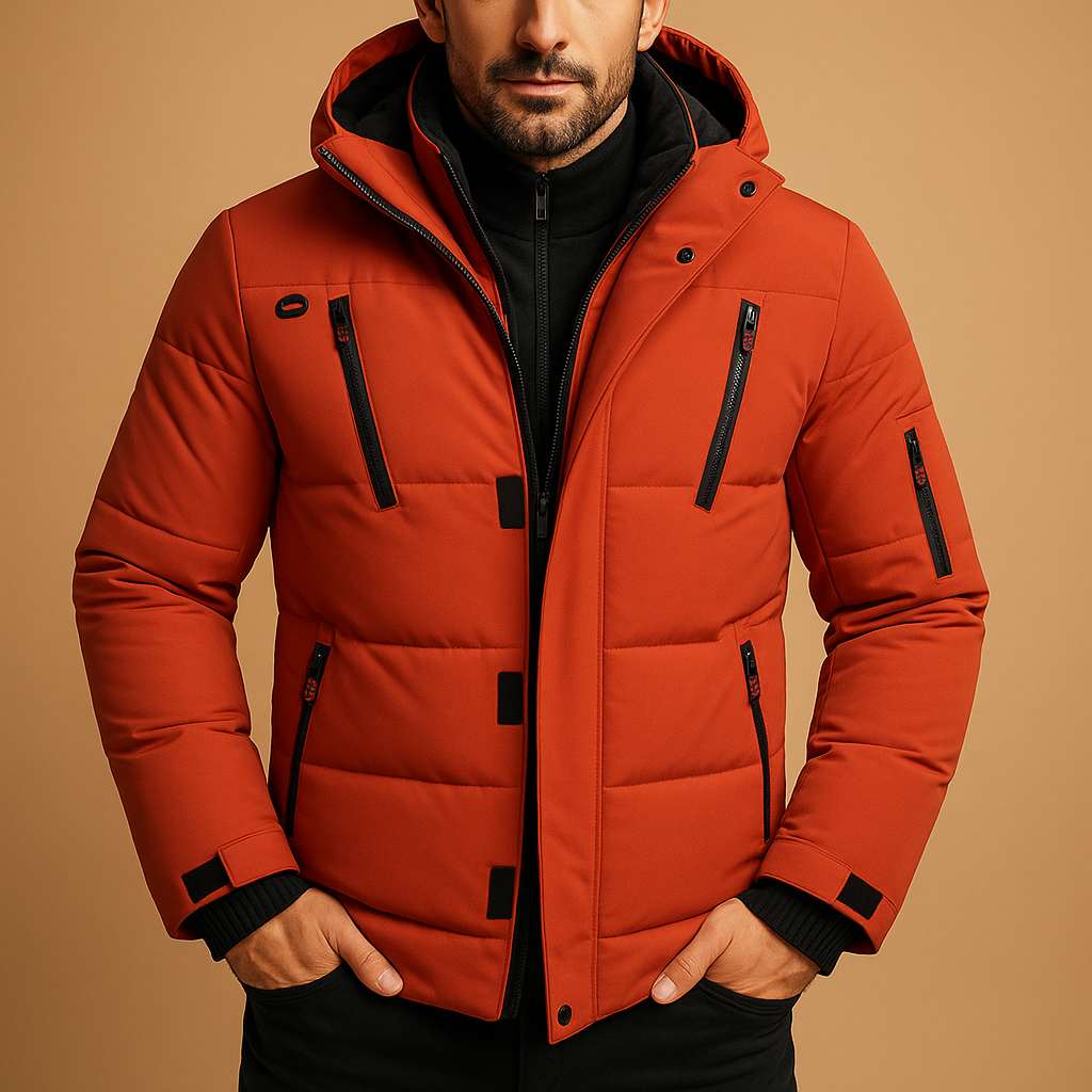 Men's Winter Jacket Quilted Puffer with Hooded Neckline and Zippered Pockets - Image 4