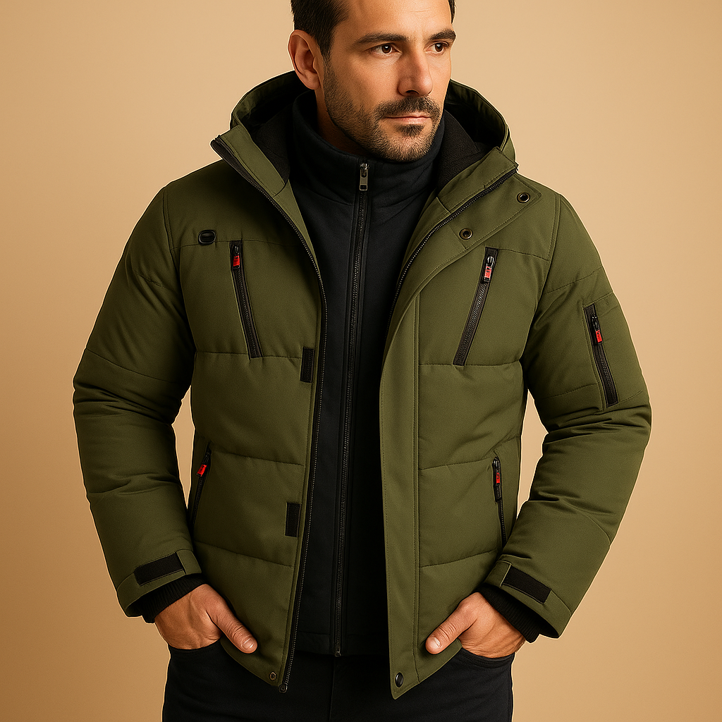 Men's Winter Jacket Quilted Puffer with Hooded Neckline and Zippered Pockets - Image 5