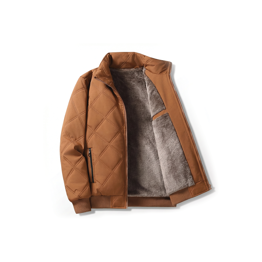 Men's Winter Jacket with Diamond Quilted Exterior and Fleece Lining - Image 1