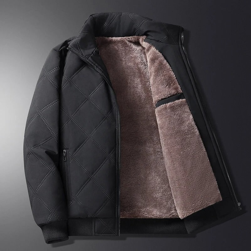 Men's Winter Jacket with Diamond Quilted Exterior and Fleece Lining - Image 3