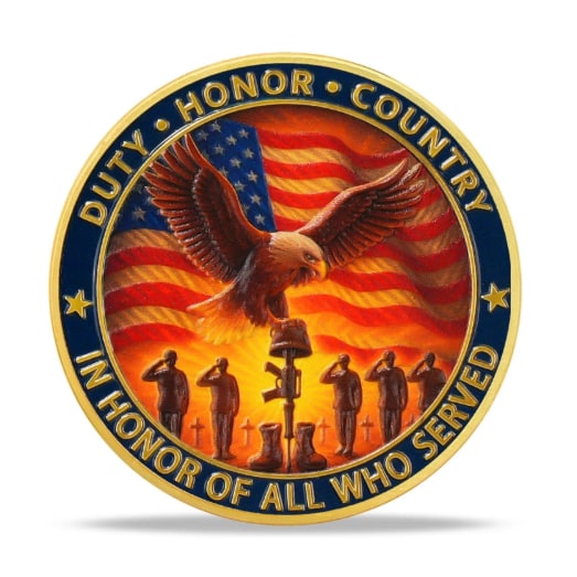 Military Challenge Coin with Patriotic Eagle and Battlefield Cross Design - Image 2