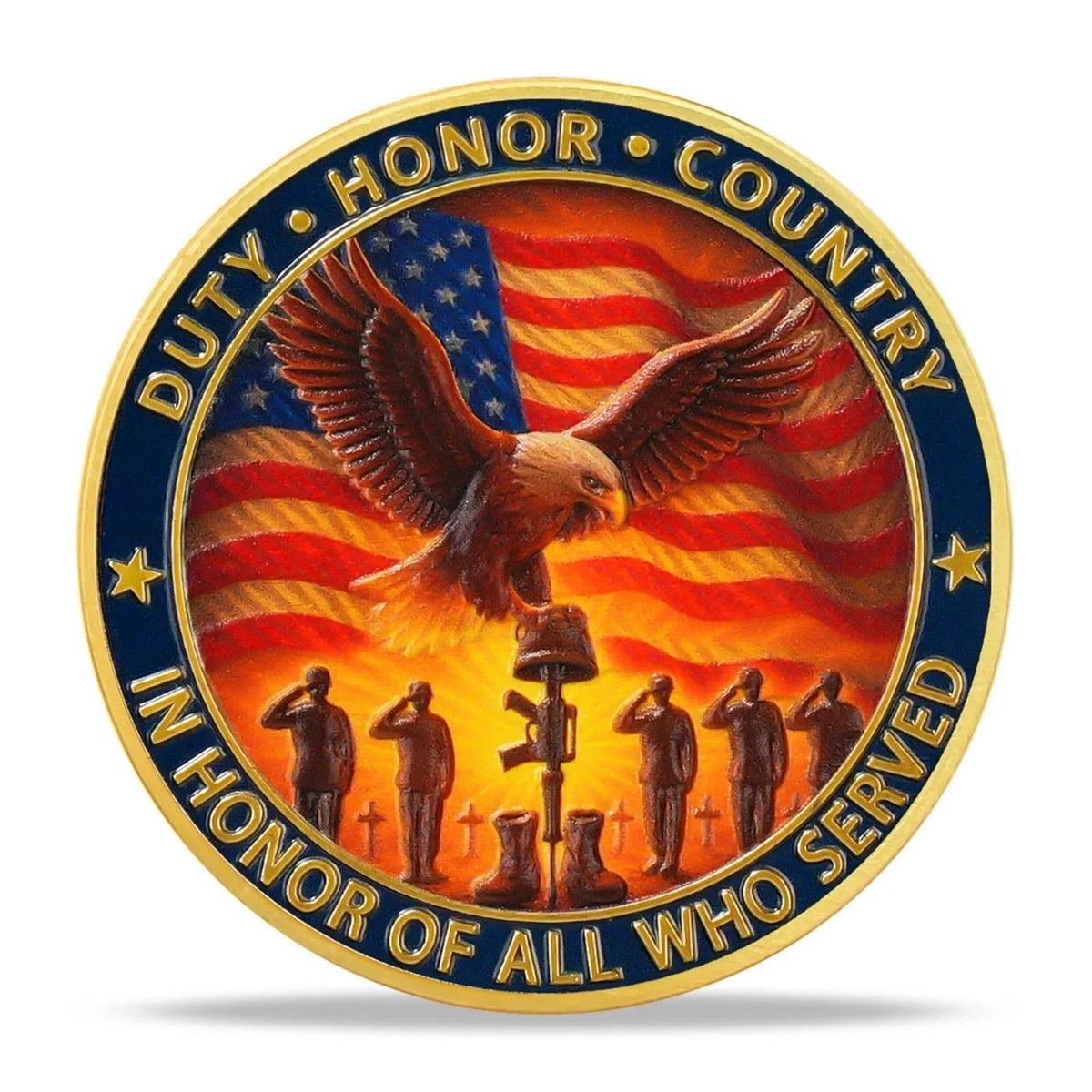 Military Challenge Coin with Patriotic Eagle and Battlefield Cross Design - Image 6