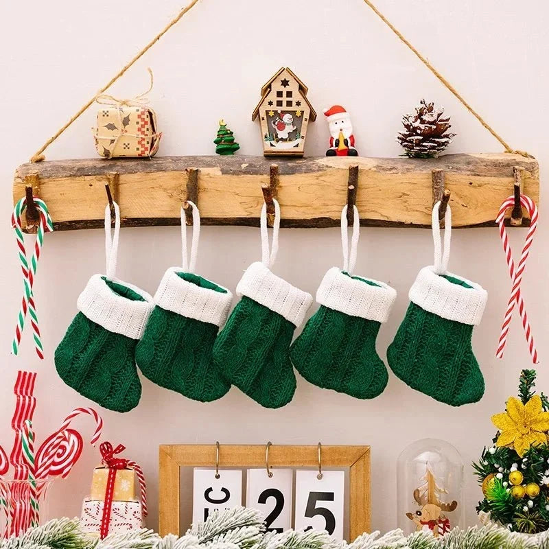 Mini Christmas Stockings with Cable Knit Design and White Cuff - Image 1