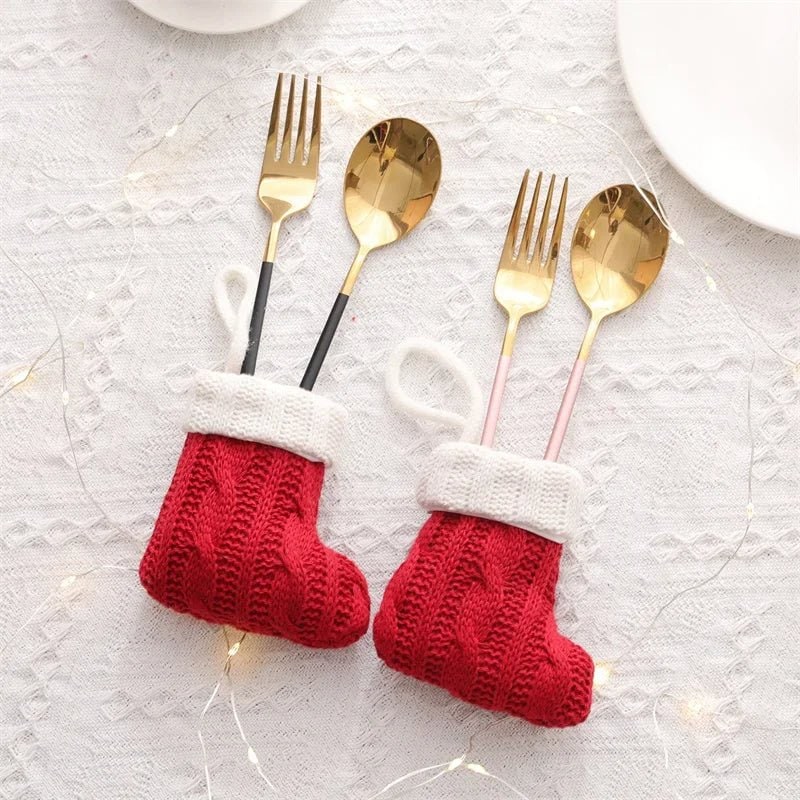 Mini Christmas Stockings with Cable Knit Design and White Cuff - Image 2
