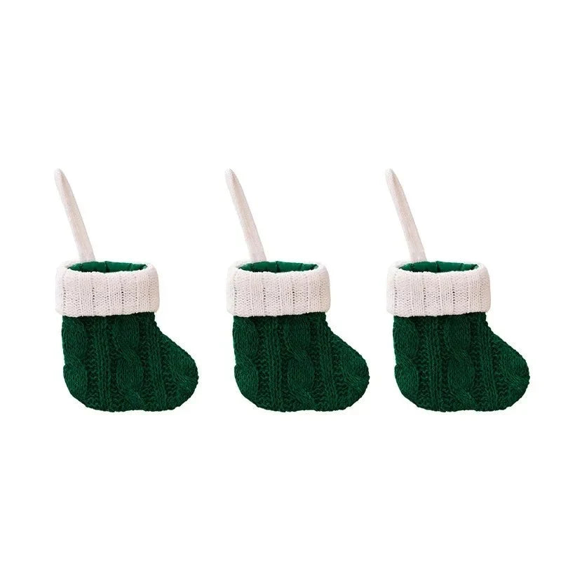 Mini Christmas Stockings with Cable Knit Design and White Cuff - Image 3