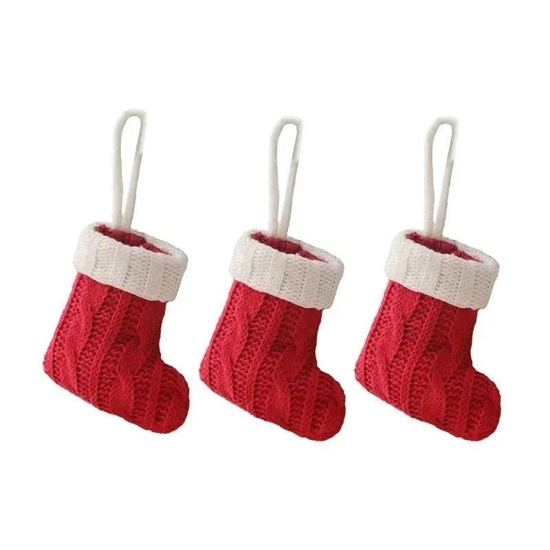 Mini Christmas Stockings with Cable Knit Design and White Cuff - Image 4