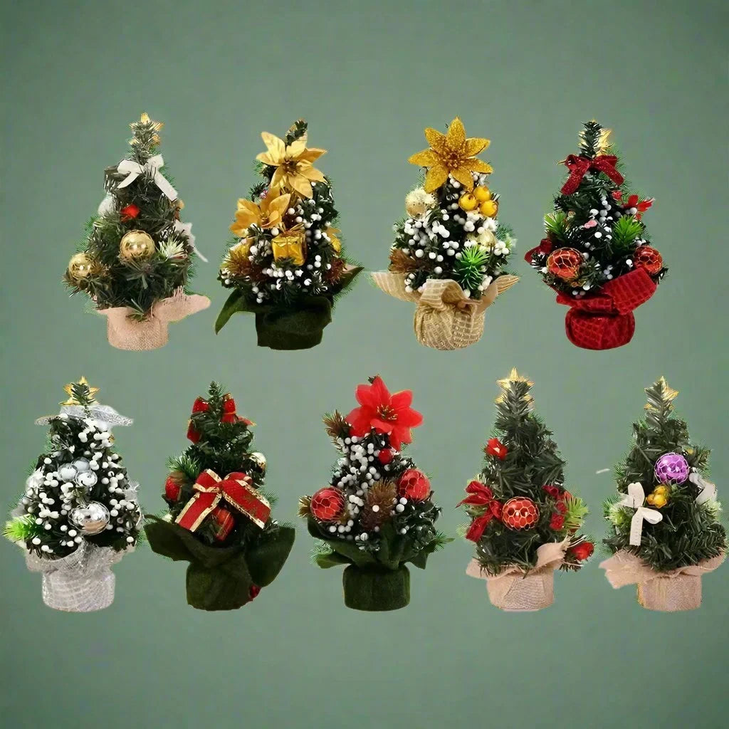 Mini Christmas Tree Tabletop Faux with Ornaments and Flocked Snow Fabric Base - Image 1