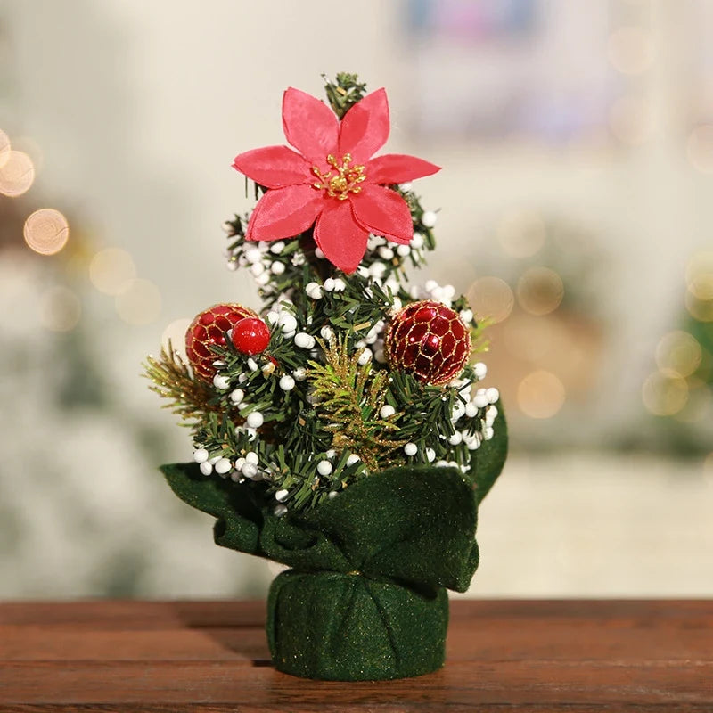 Mini Christmas Tree Tabletop Faux with Ornaments and Flocked Snow Fabric Base - Image 12