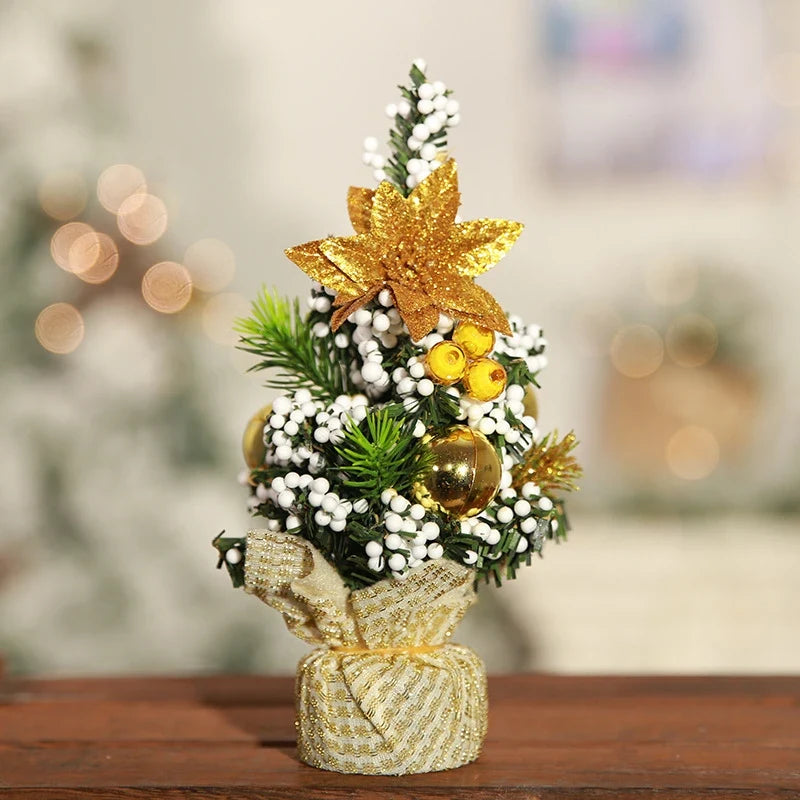 Mini Christmas Tree Tabletop Faux with Ornaments and Flocked Snow Fabric Base - Image 4