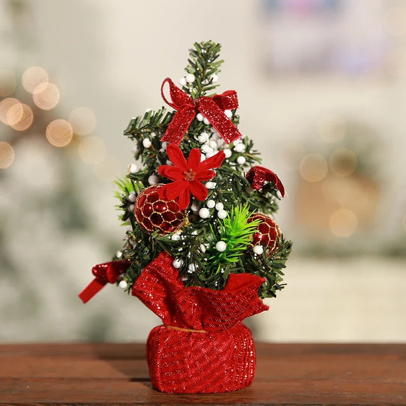 Mini Christmas Tree Tabletop Faux with Ornaments and Flocked Snow Fabric Base - Image 5