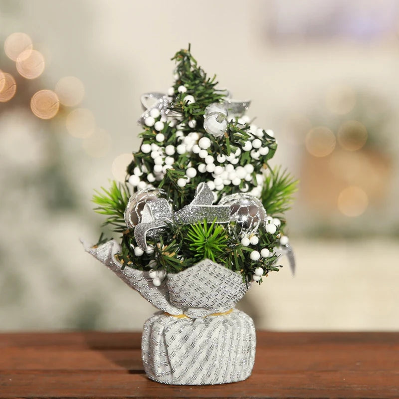 Mini Christmas Tree Tabletop Faux with Ornaments and Flocked Snow Fabric Base - Image 6