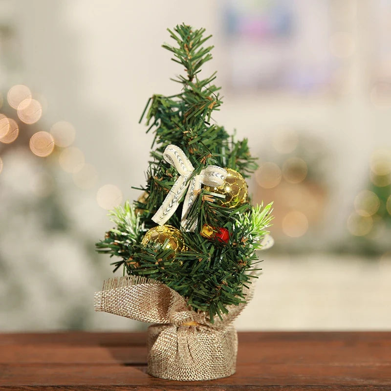 Mini Christmas Tree Tabletop Faux with Ornaments and Flocked Snow Fabric Base - Image 7