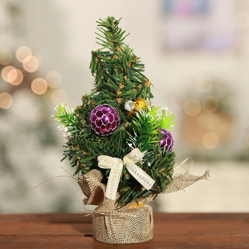 Mini Christmas Tree Tabletop Faux with Ornaments and Flocked Snow Fabric Base - Image 8