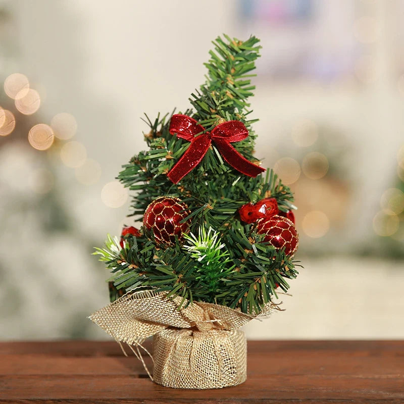 Mini Christmas Tree Tabletop Faux with Ornaments and Flocked Snow Fabric Base - Image 9