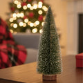 Miniature Christmas Trees with Frosted Bristles and Wooden Base for Tabletop Decor - Image 1