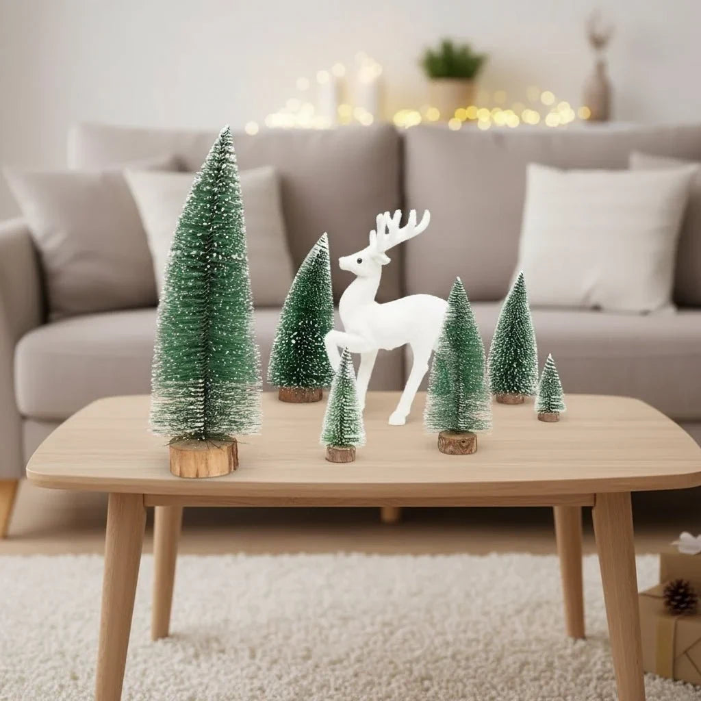 Miniature Christmas Trees with Frosted Bristles and Wooden Base for Tabletop Decor - Image 4