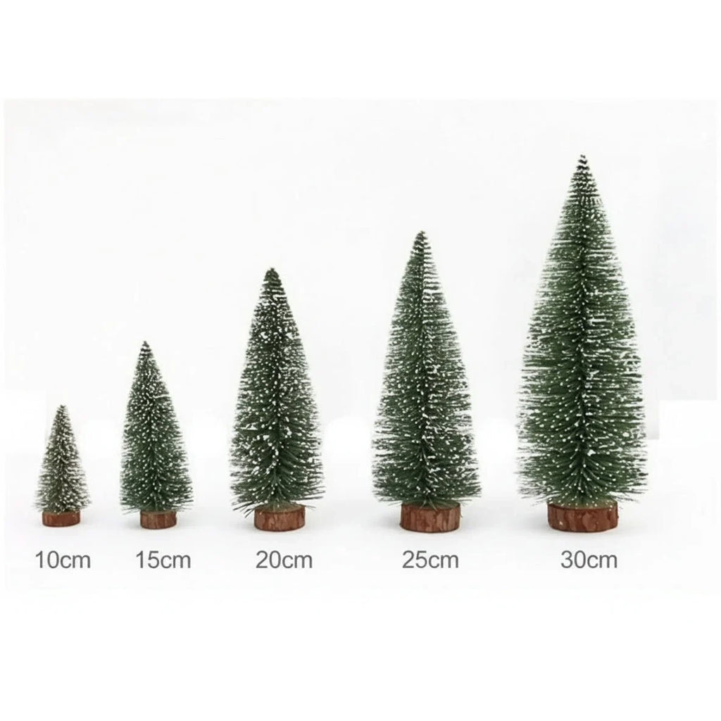 Miniature Christmas Trees with Frosted Bristles and Wooden Base for Tabletop Decor - Image 6