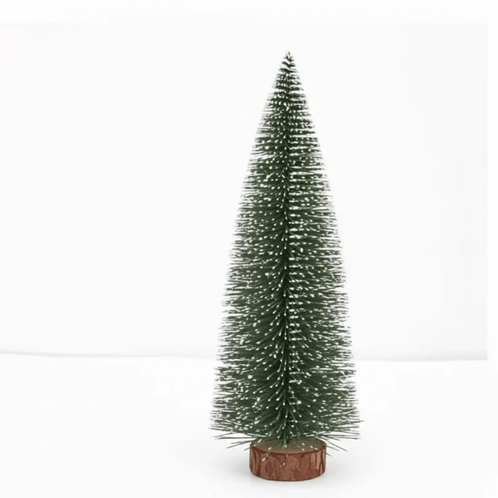 Miniature Christmas Trees with Frosted Bristles and Wooden Base for Tabletop Decor - Image 7