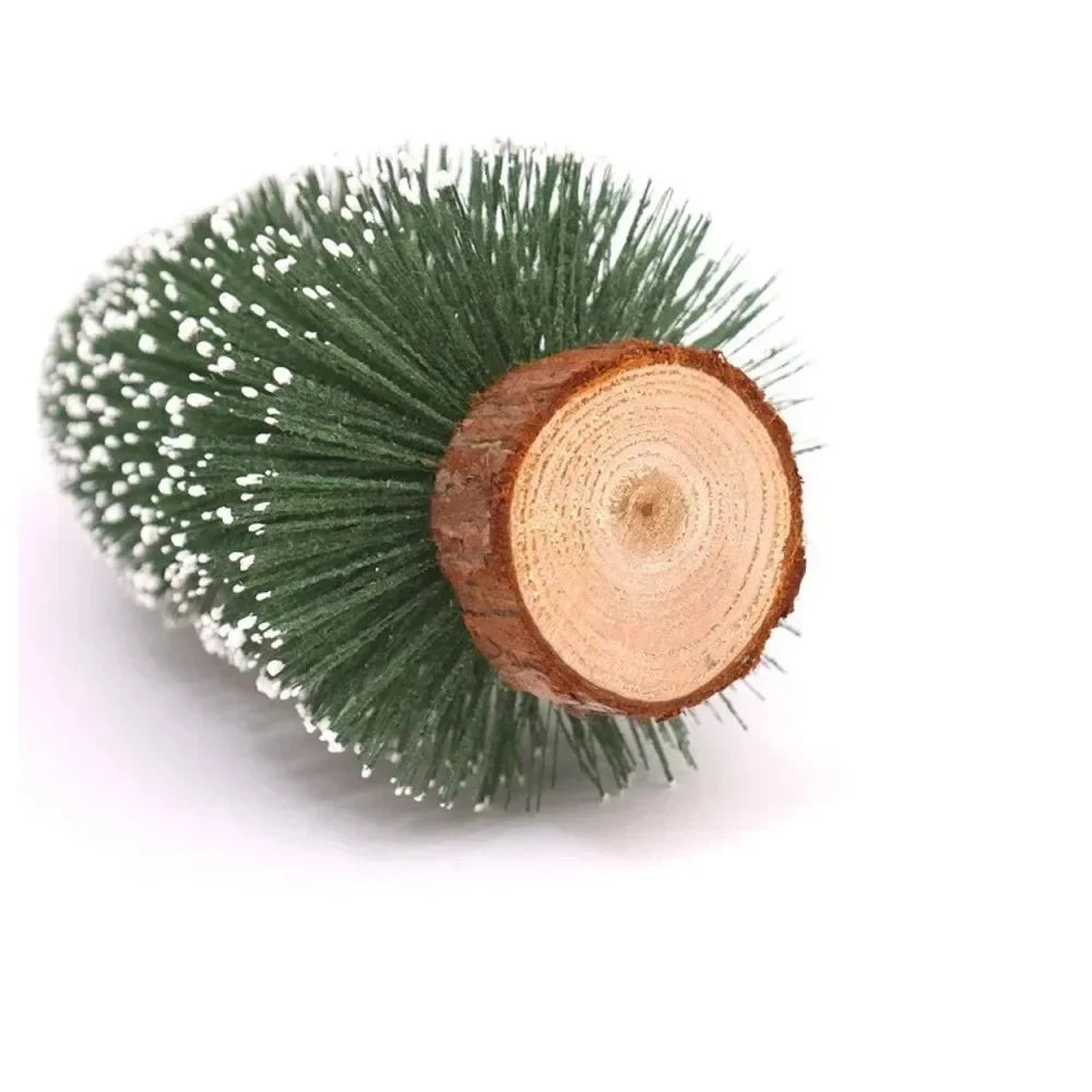 Miniature Christmas Trees with Frosted Bristles and Wooden Base for Tabletop Decor - Image 8
