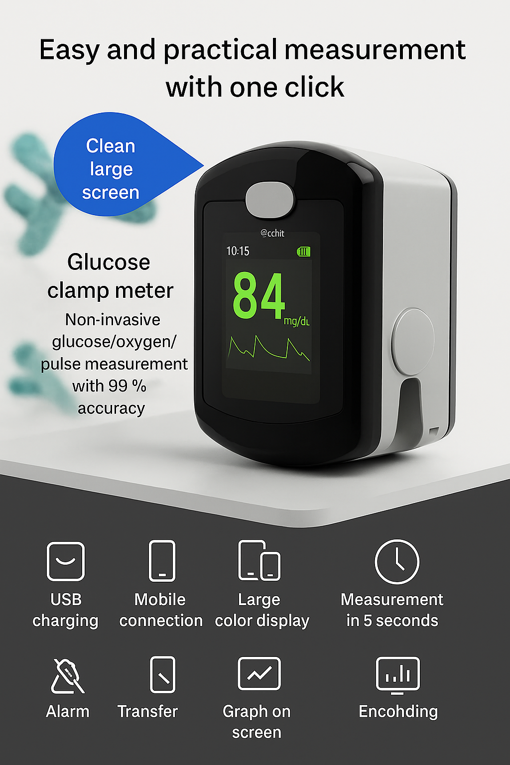 Non Invasive Glucometer Portable Fingertip Blood Glucose Monitor with Digital Display - Image 9